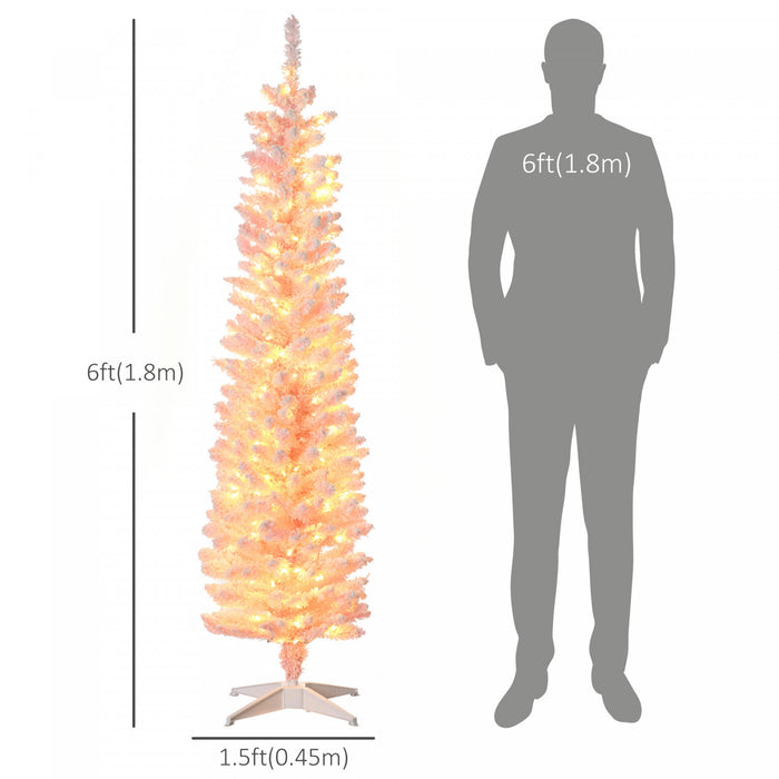 Homcom Sapin De Noel Artificiel Floque De Neige De 6 Pi Avec Lumiere, Rose