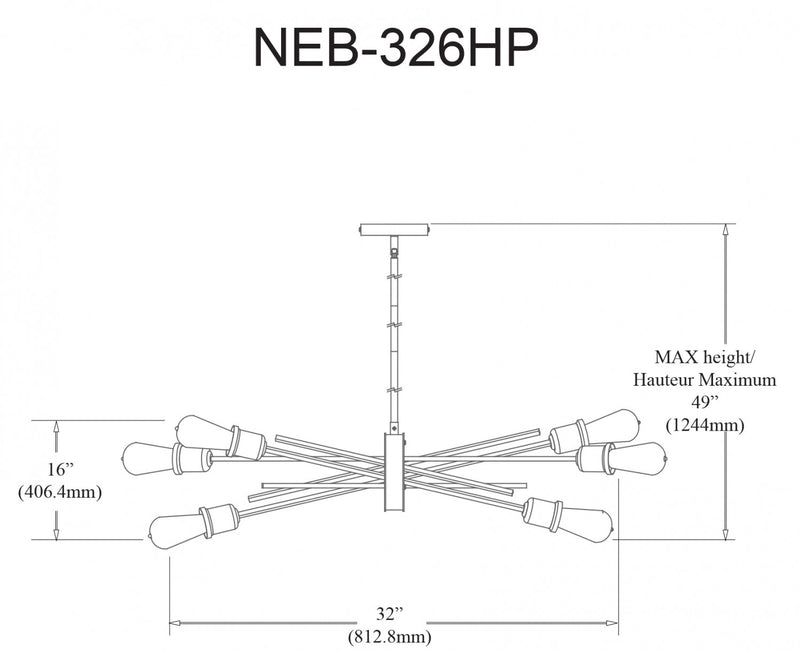Luminaire suspendu horizontal Nebraska de Dainolite avec fini espresso et 6 ampoules