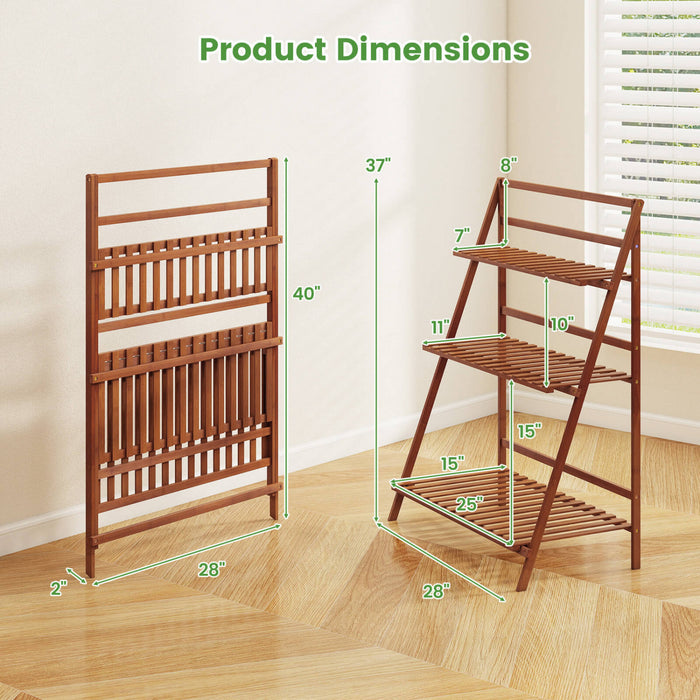 Costway Etagere Pliante A 3 Niveaux Presentoir Pour Pots De Fleurs En Bambou Range-livres / Organisateur
