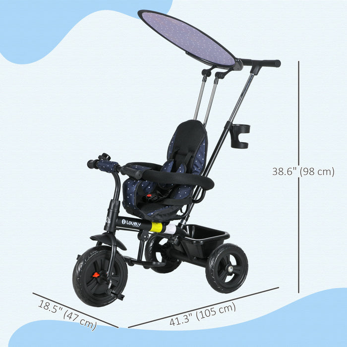 Qaba Tricycle 4 En 1 Pour Enfant Avec Guidon Et Auvent Amovibles Bleu Fonce