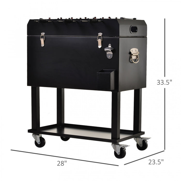 Chariot refrigere a roulettes Outsunny 68 pintes, bac a glace pour boissons (biere, etc.), argent