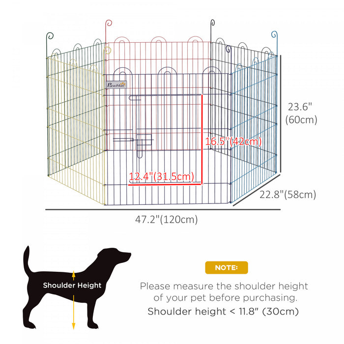 Pawhut 23.6 \"h Parc Pour Animaux De Compagnie En Metal Portable Hexagone Chien Cloture D'exercice Forme Flexible Caisse Pour Chiot Chenil Avec Porte Pour L'exterieur