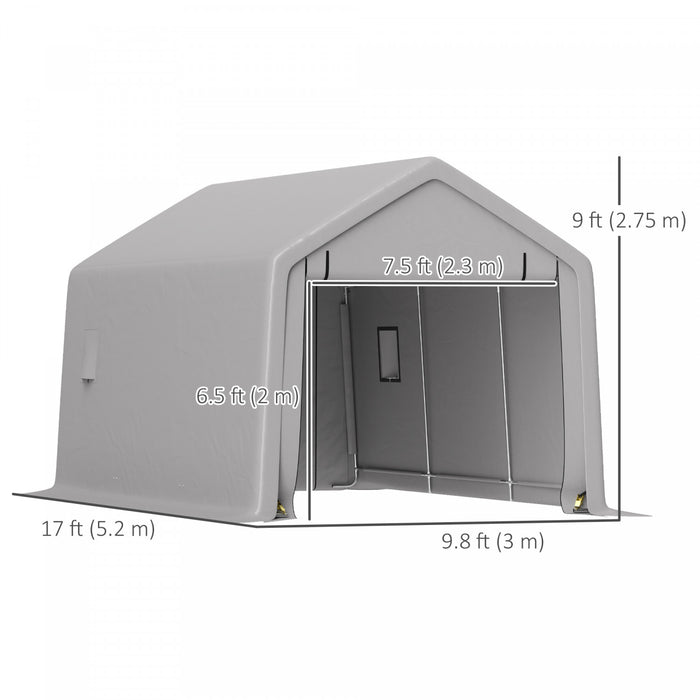 Outsunny Abri D'auto 10 X 17pi, Abri De Voiture Avec Porte Enroulable, Gris