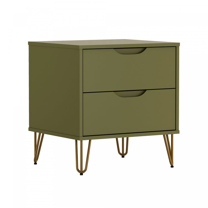 Table de nuit Rockefeller Mid-Century Modern 20\" en vert olive (2 tiroirs)