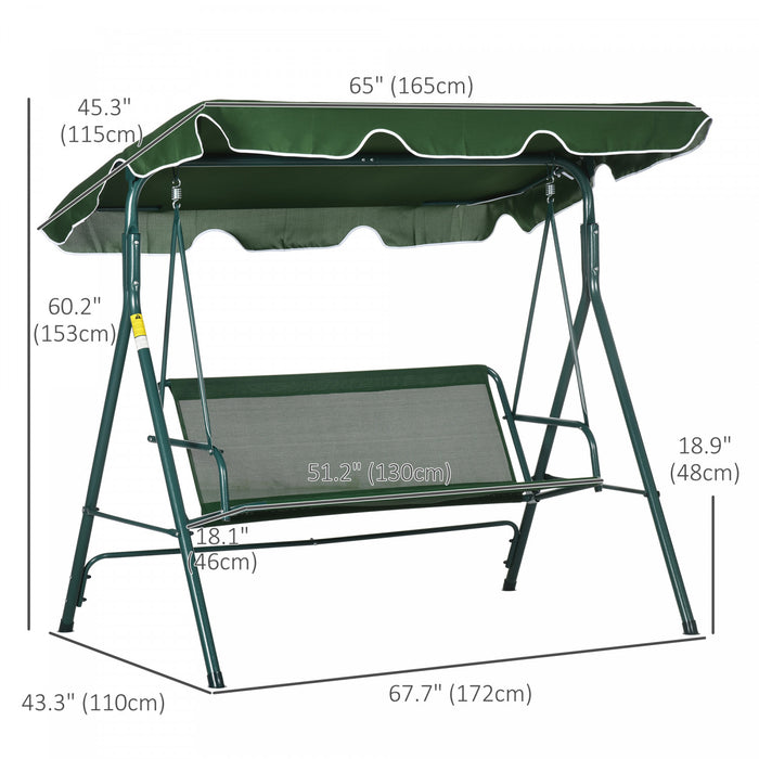 Outsunny Balancoire De Patio A 3 Places Avec Auvent Reglable, Vert Et Blanc