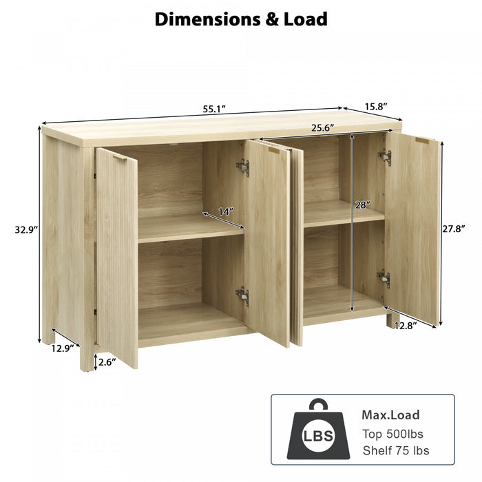 Ted Buffet Cannele 55\" Avec Rangement Et Etageres Reglables - Naturel