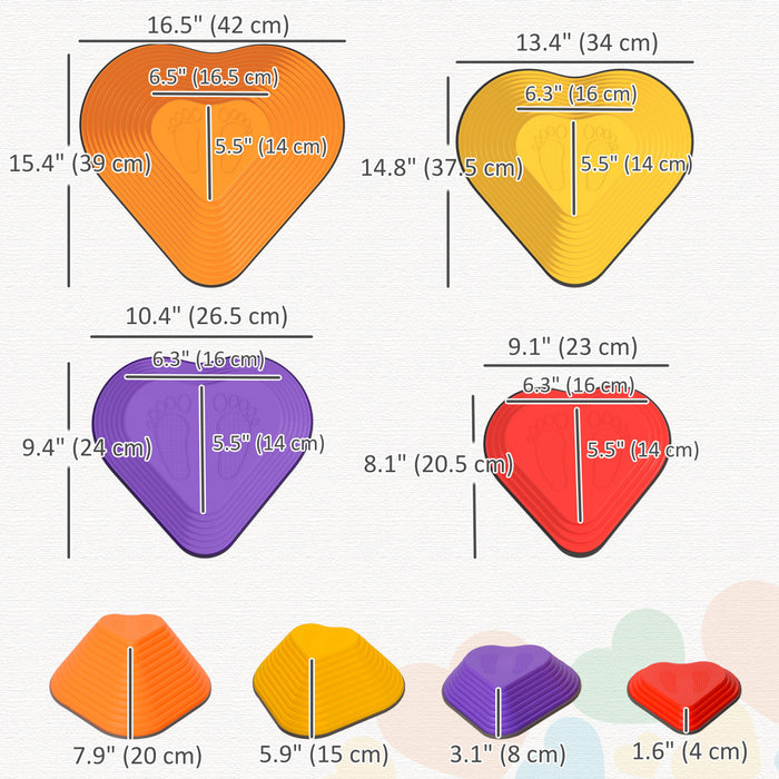 Qaba 9 Pcs Tremplins, Parcours D'obstacles Pour Enfants, Pierres De Gue D'equilibre Antiderapantes En Forme De Cœur, Blocs D'equilibre Empilables, Jouets Sensoriels