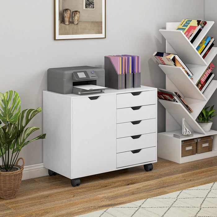 HOMCOM Classeur 5 tiroirs avec porte, etagere reglable