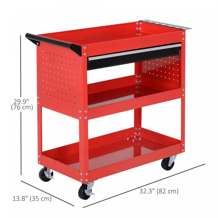 Homcom Chariot A Outils Roulant Avec Rangement Pour Garage, Rouge