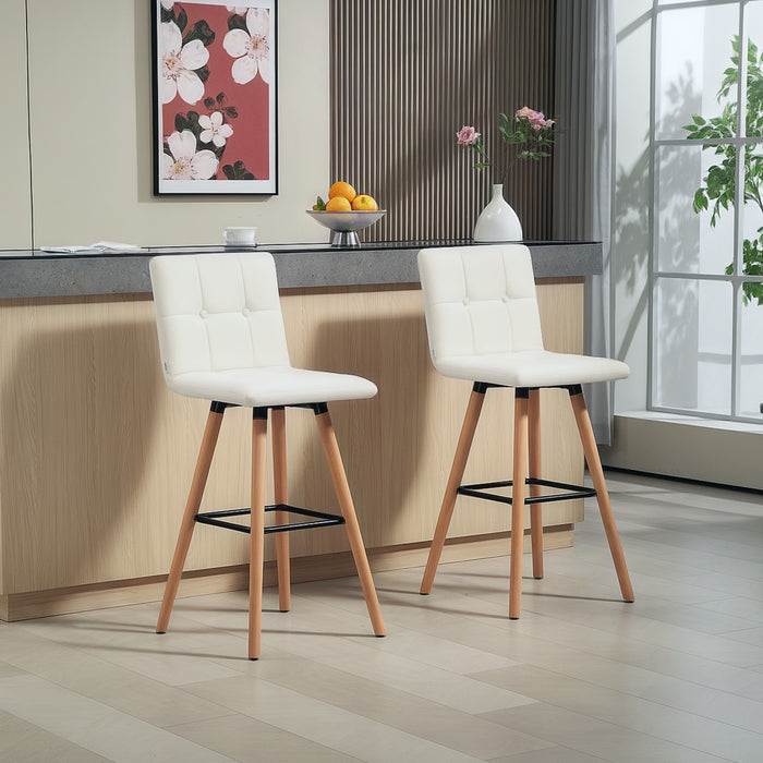 HOMCOM Lot de 2 tabourets de bar rembourres avec pieds en bois, Blanc