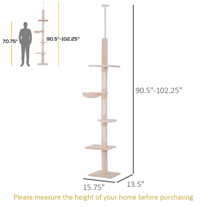 Pawhut 8.5ft Chat Escalade Arbre 5 Niveaux Centre D'activites Du Sol Au Plafond Chat Grimpeur Jouet Avec Grattoir Jouer Repos Post Meubles Pour Animaux De Compagnie Beige