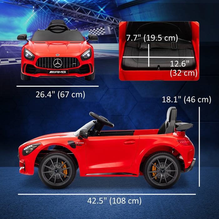 Qaba Voiture Electrique Pour Enfants Sous Licence Mercedes-benz Amg Gtr, Alimentee Par Batterie 12 V, Avec Telecommande, Lumieres Led, Klaxon Musical, Pour Les 3 A 6 Ans, Rouge