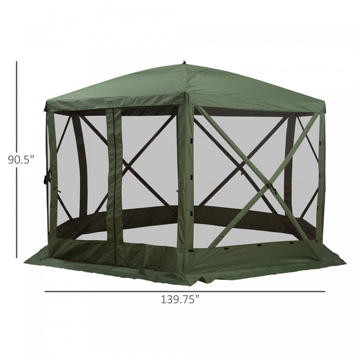 Outsunny 12 'x 12' Hexagone Automatique Pop Up Screen Tentes Abri De Camping Pique-nique Auvent Pare-soleil Exterieur Avec Parois En Maille Et Sac De Transport Vert