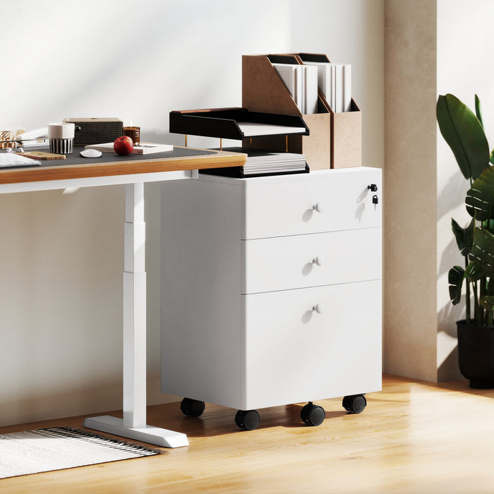 HOMCOM Classeur a 3 tiroirs avec serrure, classeur mobile, blanc
