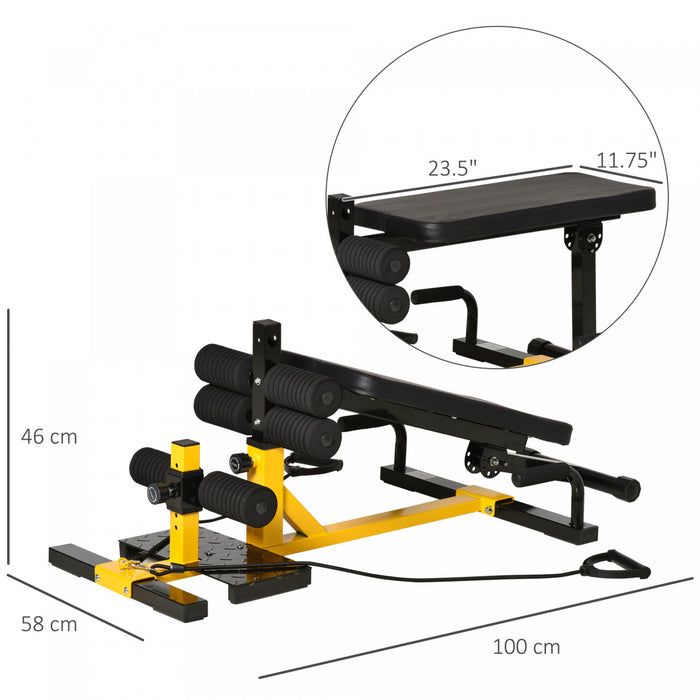Soozier Machine A Squat 3 En 1 Avec Bandes De Resistance, Banc Rembourre Reglable Et Exercice Pour Les Jambes, Squats, Push Up, Assis Pour La Maison, Le Bureau, L'equipement De Fitness, Jaune