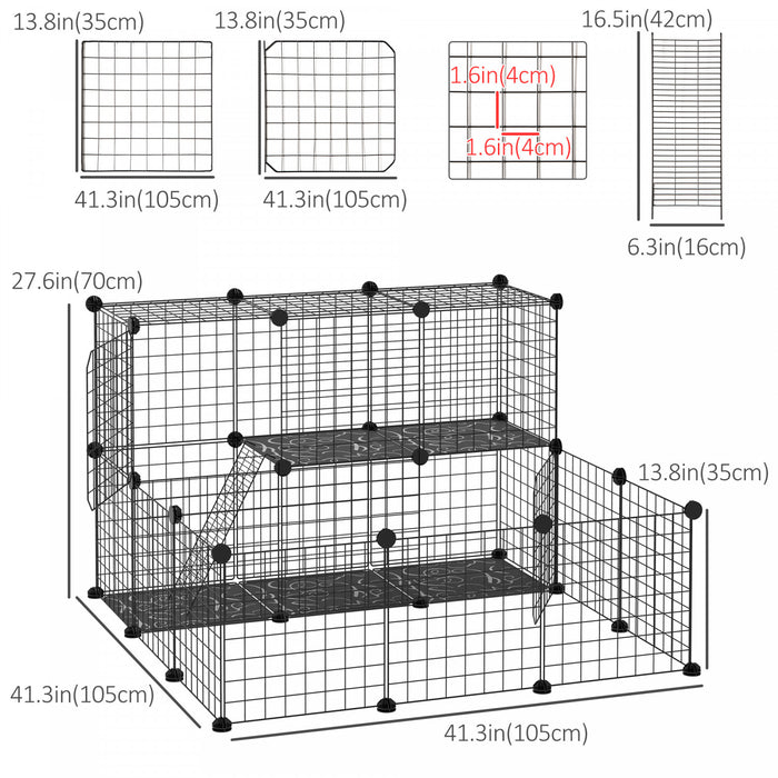 Pawhut Enclos Modulable Cloture Pour Petits Animaux Cage Pour Lapin Cochon D'inde Diy Avec 2 Portes 1 Echelle 41.25\"l X 41.25\"l X 27.5\"h Noir