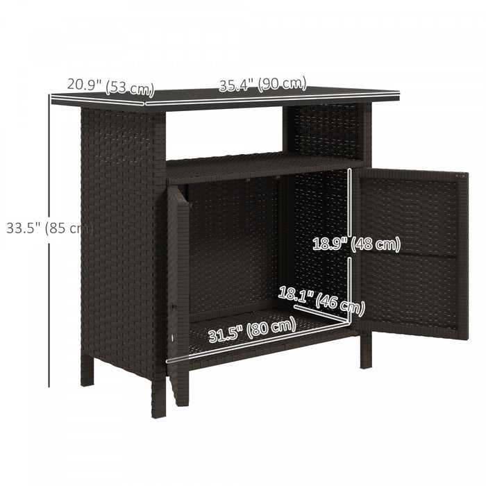 Outsunny Meuble de Rangement en Rotin, Buffet Exterieur, Marron Fonce