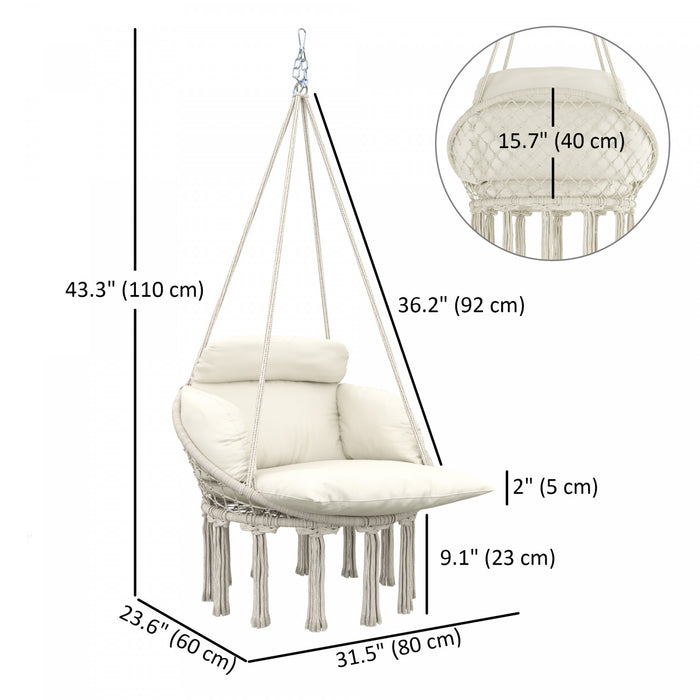 Outsunny Chaise Hamac Suspendue, Chaise Balancoire D'exterieur Boho, Creme