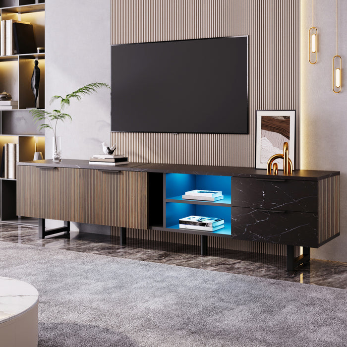 Ethan 78.7\" Cabinet TV avec Eclairage LED Ajustable, Noir