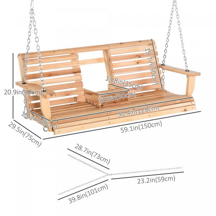 Outsunny Balancoire De Porche En Bois 3 Places Avec Table Basse Pliante
