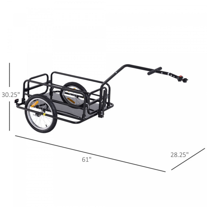 Aosom Remorque Pliante Pour Bicyclette Chariot Utilitaire Pour Bicyclette Chariot De Voyage Pour Bagages De Jardin Outil De Patio Avec Attelage Noir Tres Resistant