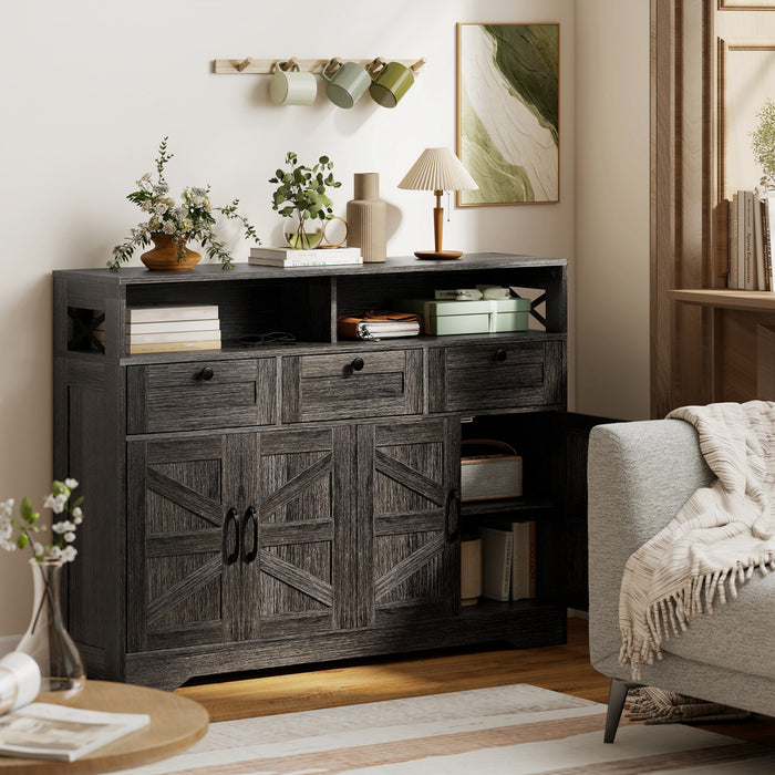 Buffet HOMCOM, Armoire de rangement avec 4 portes et 3 tiroirs Marron fonce