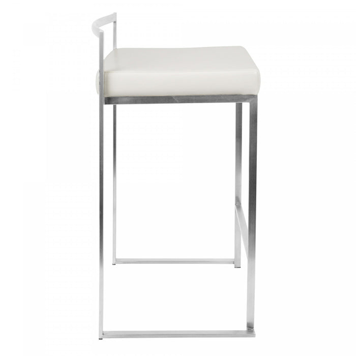 Tabouret superposable contemporain Fuji de hauteur comptoir en similicuir blanc - ensemble de 2