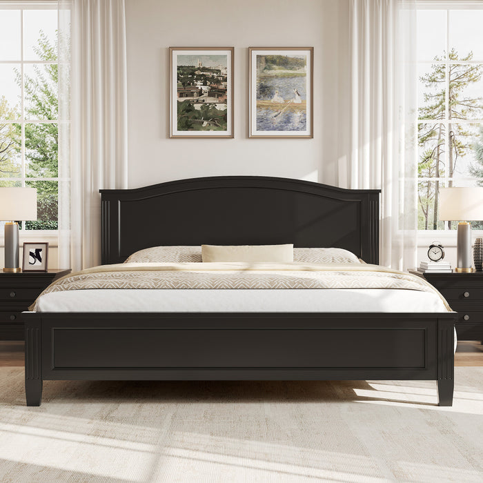 Lit plateforme Benson en bois massif format Queen avec tete de lit elegante, noir