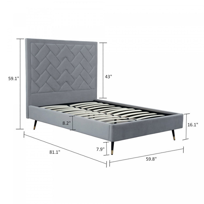 Lit double moderne Crosby en velours gris capitonne