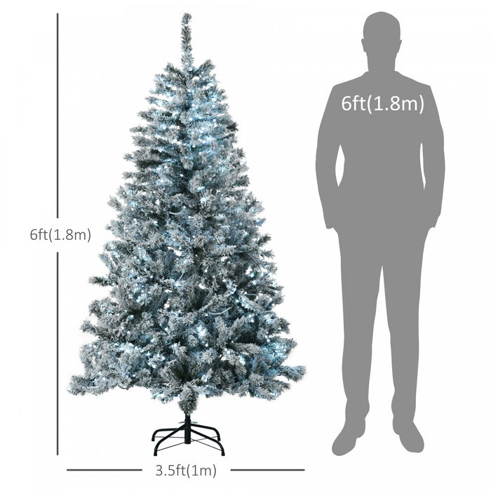 Homcom Sapin De Noel Artificiel Floque 6 Pi Avec Lumieres A Led Blanc Froid
