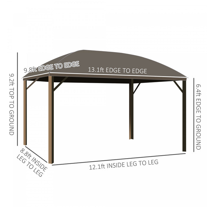 Outsunny 10' X 13' Cadre En Aluminium Patio Gazebo D'exterieur A Toit Rigide Pavillon A Toit Rigide Avec Filets En Maille, Rideaux D'intimite Et Crochet De Suspension Superieur Gris