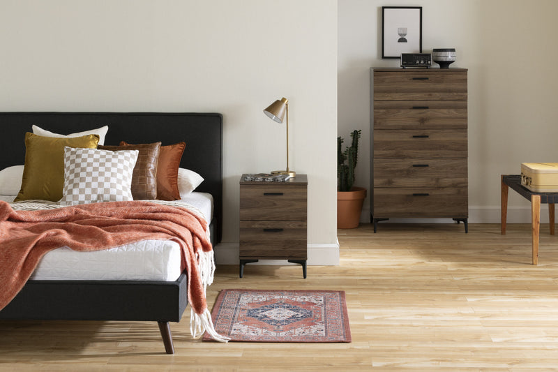 Commode verticale Musano à 5 tiroirs - noyer naturel