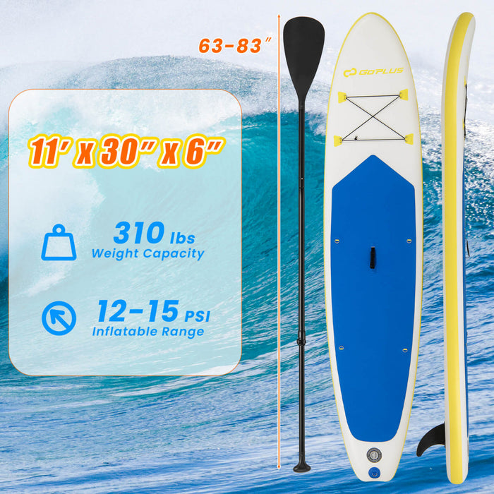 Goplus 11' Gonflable Stand Up Paddle Board Whth Accessoires Paddle Pompe A Main Kit De Reparation, Bleu Fonce