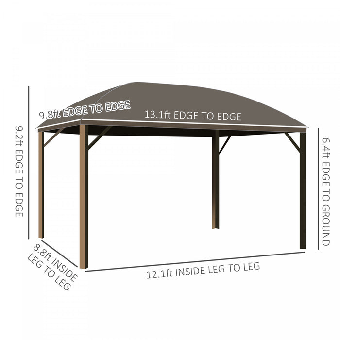 Outsunny 10' X 13' Pavillon Exterieur A Toit Rigide Avec Moustiquaires, Rideaux De Confidentialite Et Crochet De Suspension Superieur Cadre En Aluminium Pour Patio Marron