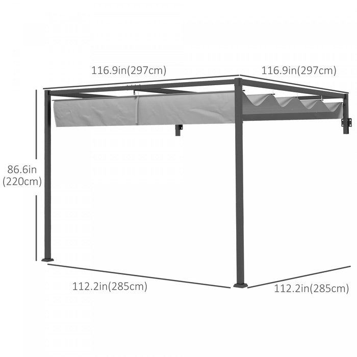 Outsunny Auvent De Pergola Retractable De 10' X 10', Adosse A La Pergola, Pavillon De Jardin Mural, Abri Pare-soleil Exterieur Pour Grill, Patio, Terrasse