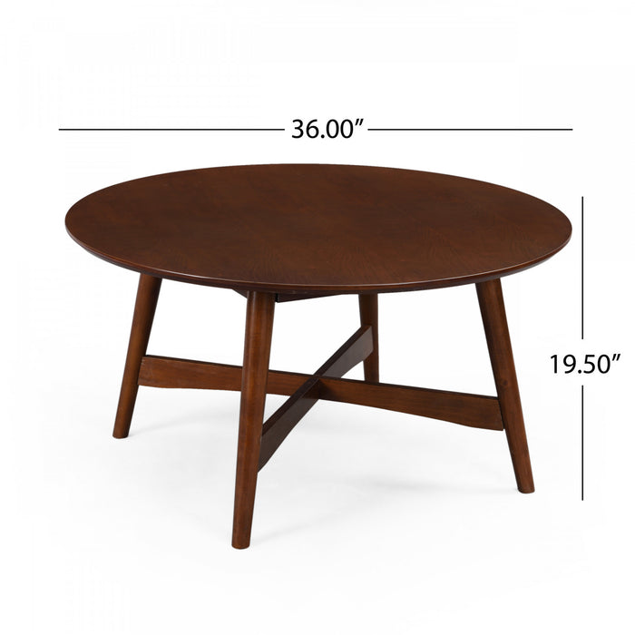 Table Basse Ronde Darren Avec Piètement En Croix - Finition Noyer