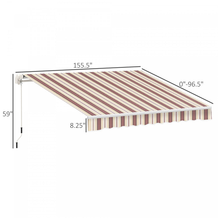 Outsunny 13' X 8' Auvent De Terrasse Retractable Manuel Resistant A L'eau Pare-soleil Exterieur Pont Fenetre Porte Auvent Abri Cadre En Aluminium Rouge