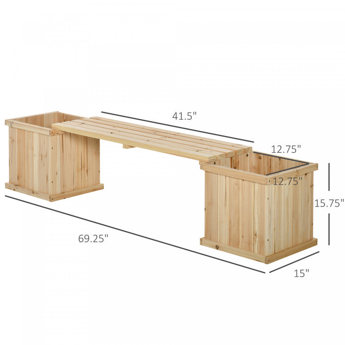 Outsunny Banc De Jardin Jardiniere Double 2 En 1 - Inserts D\u0092irrigation + Feutre Drainage Inclus - Bois Sapin Pre-huile