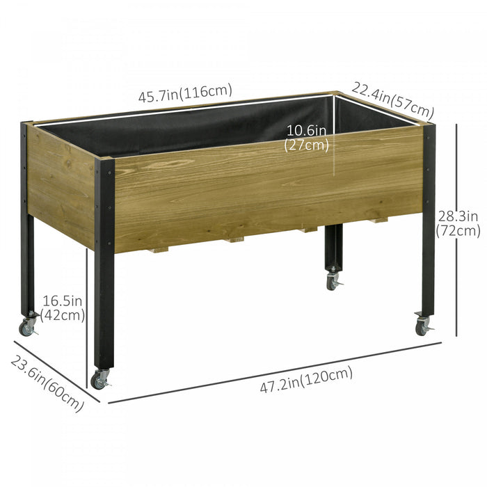 Outsunny Jardiniere Surelevee Mobile En Bois Avec Pieds En Metal, Roues Verrouillables Et Tissu Non Tisse Pour Herbe A Fleurs Vegetales
