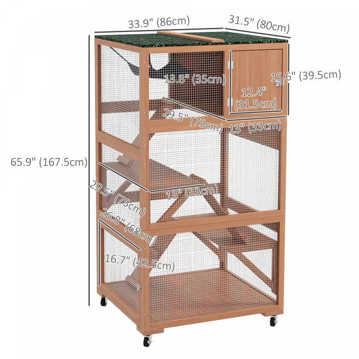 34\" L Catio Maison D'exterieur Pour Chat Sur Roues, Orange