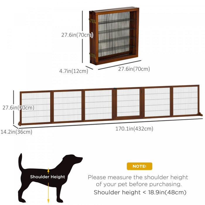 Pawhut Barriere De Securite Barriere Modulable Pliable Pour Animaux De Compagnie Avec 2 Pieds De Support 6 Panneaux Bois Massif De Pin Acier Cafe