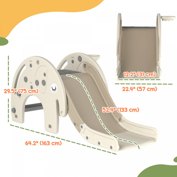 Qaba Toboggan 3 En 1 Pour Tout-petits, Toboggan Pour Enfants Avec Panier De Basket-ball0, Toboggan Interieur Sur Le Theme De L'elephant Pour Les Ages De 1 A 3 Ans, Blanc Creme00000