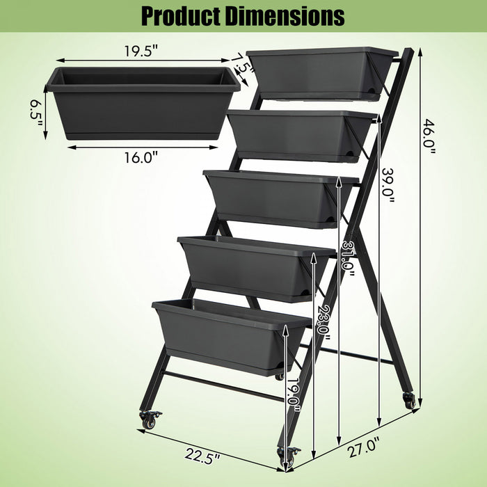 Costway 5-tier Vertical Raised Garden Bed Elevated Planter Avec Roues Et Boites A Conteneurs