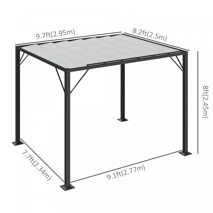 Outsunny Pergola Exterieure A Persiennes 9.5' X 8' En Aluminium Avec Toit En Maille Respirante Reglable, Blanc