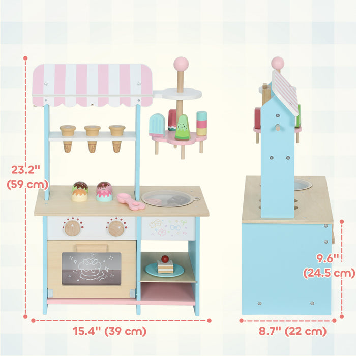 Magasin de glaces en bois Qaba, epicerie d'imitation avec nourriture et four pour enfants, comptoir de desserts pour garcons et filles de 3 ans et plus