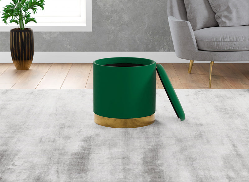 Pouf cylindrique en velours - siège avec revêtement vert forêt avec base en métal doré