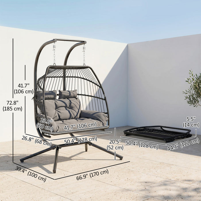 Outsunny Chaise double suspendue avec auvent, chaise hamac pliable, gris