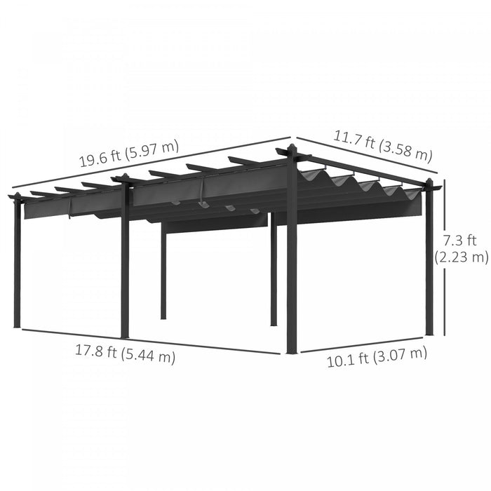 Outsunny Pergola Ave Auvent Retractable De 12' X 20', Pergola En Aluminium, Abri Pare-soleil Exterieur Pour Grill, Patio, Jardin, Terrasse