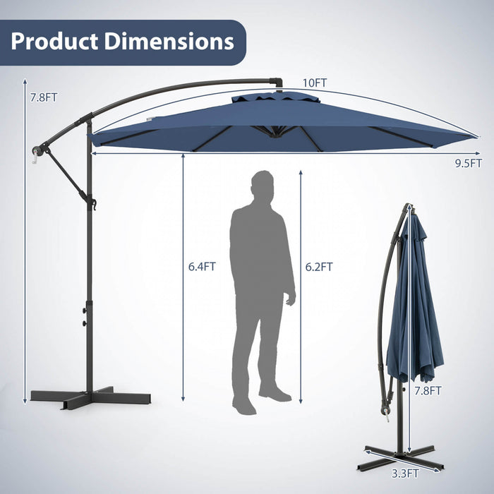 Costway Parasol suspendu deporte de 10 pieds avec reglage d'inclinaison facile, 8 baleines, arriere-cour bleu