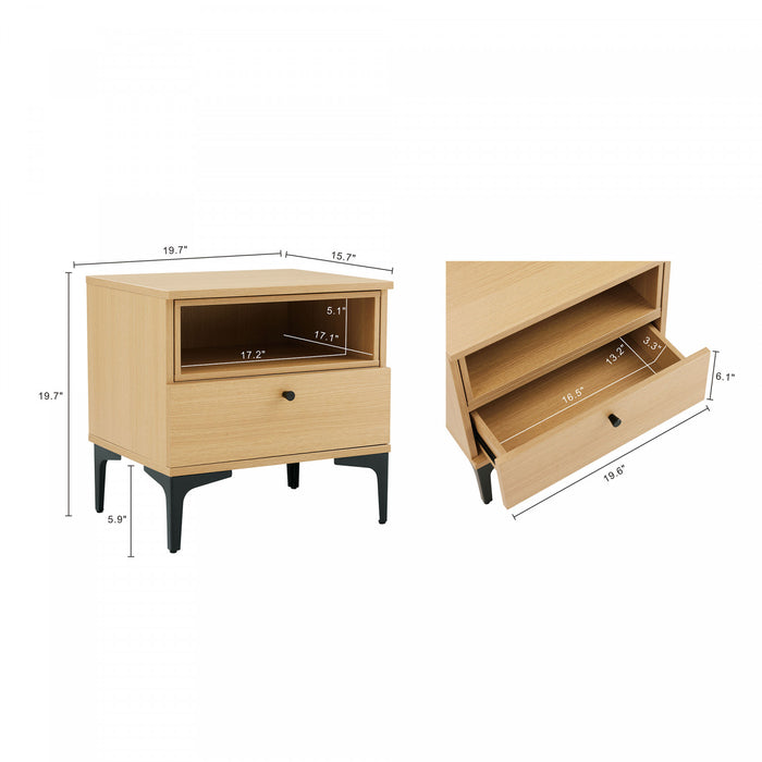 Table de nuit moderne Amara 20\" en chene clair (1 tiroir)